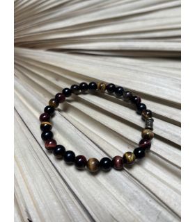 Bracelet élastique en Oeil de Tigre, Taureau, Faucon 6mm