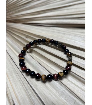 Bracelet élastique en Oeil de Tigre, Taureau, Faucon 6mm