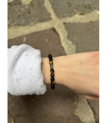 Bracelet élastique en Oeil de Tigre, Taureau, Faucon 6mm