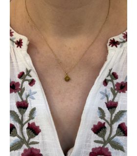 Pendentif en Oeil de tigre rond Plaqué Or