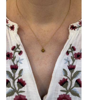 Pendentif en Oeil de tigre rond Plaqué Or