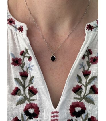 Pendentif en Agate noire ronde Argent rhodié