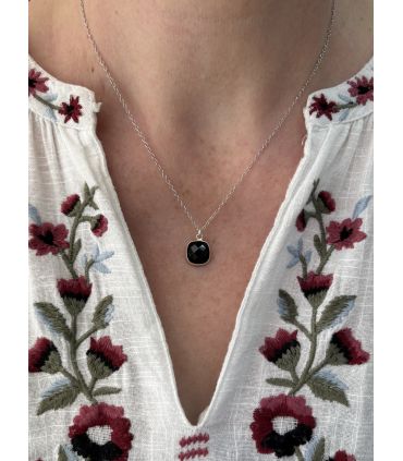 Pendentif en Agate noire Argent rhodié carré