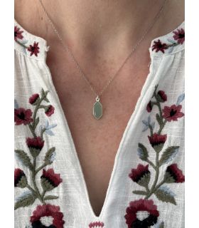 Pendentif en Amazonite sertie pointe Argent rhodié