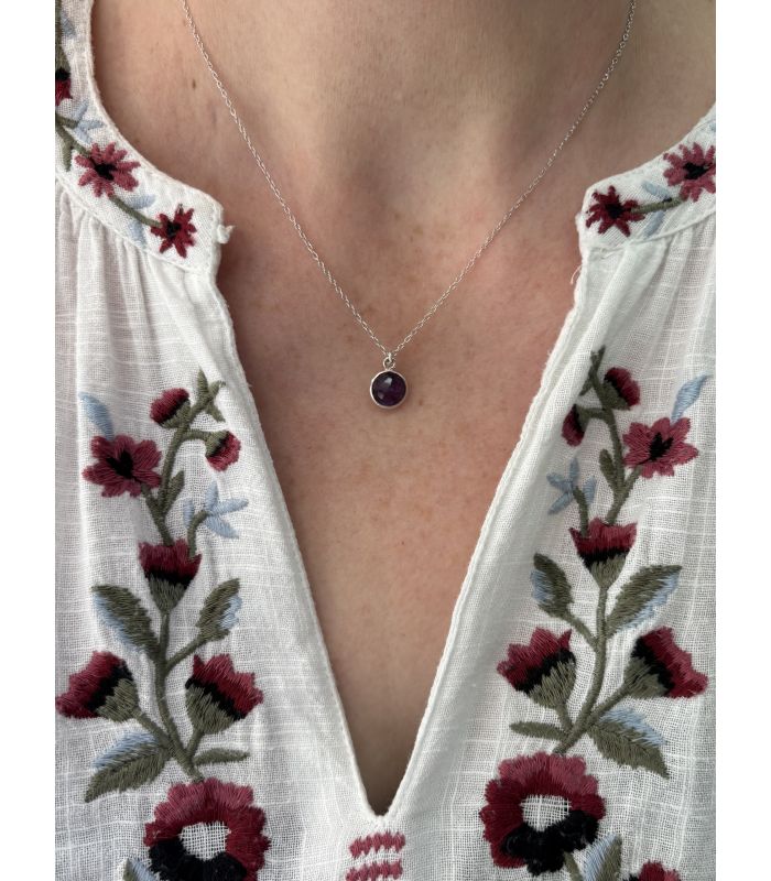 Pendentif en Améthyste sertie rond Argent rhodié