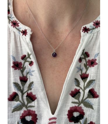 Pendentif en Améthyste sertie rond Argent rhodié