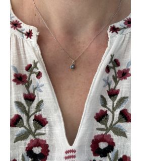 Pendentif en Labradorite sertie Argent rhodié rond