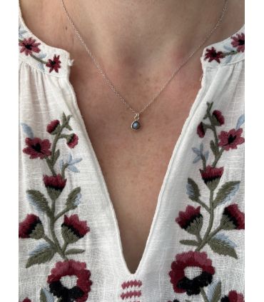 Pendentif en Labradorite sertie Argent rhodié rond