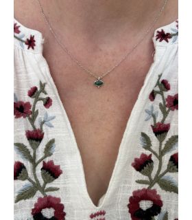 Pendentif en Malachite sertie oeil Argent rhodié