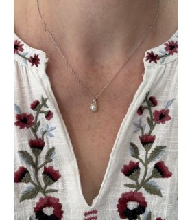 Pendentif en Perle d'eau douce sertie rond Argent rhodié