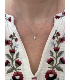 Pendentif en Perle d'eau douce sertie goutte Argent rhodié