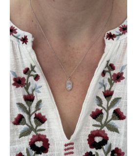 Pendentif en Pierre de lune sertie pointe Argent rhodié