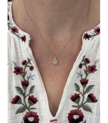 Pendentif en Pierre de lune sertie rond Argent rhodié