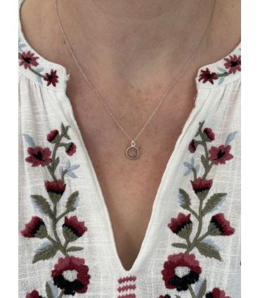 Pendentif en Pierre du soleil sertie rond Argent rhodié