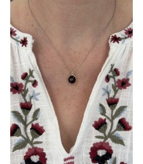 Pendentif en Quartz fumé serti rond Argent rhodié
