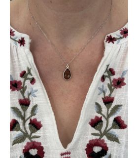 Pendentif en Quartz fumé serti goutte Argent rhodié
