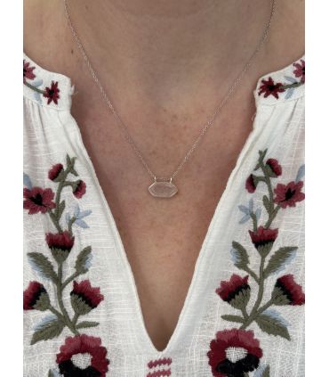 Pendentif en Quartz rose serti pointe Argent rhodié