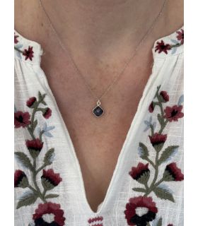 Pendentif en Sodalite sertie trèfle Argent rhodié