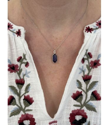 Pendentif en Sodalite sertie pointe Argent rhodié