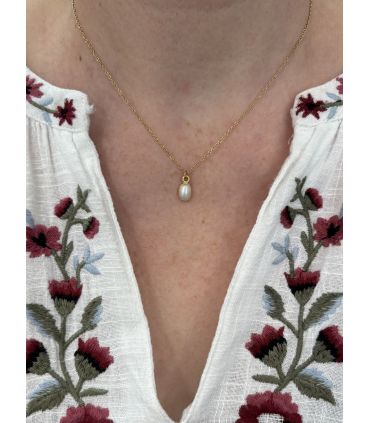 Pendentif en Perle d'eau douce sertie ovale Plaqué Or