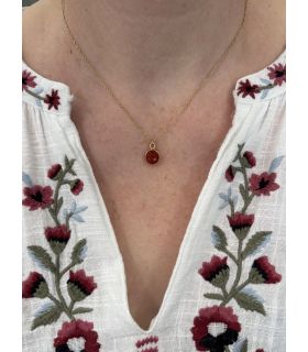 Pendentif en Cornaline sertie rond Plaqué Or