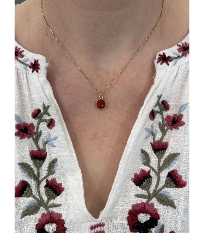Pendentif en Cornaline sertie rond Plaqué Or