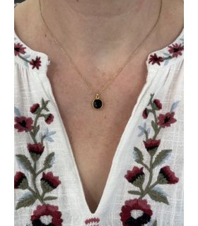 Pendentif en Agate noire sertie Plaqué Or carré