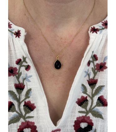 Pendentif en Agate noire sertie goutte Plaqué Or