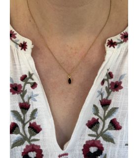 Pendentif en Agate noire sertie pointe Plaqué Or