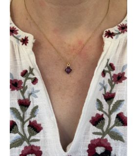 Pendentif en Améthyste Plaqué Or trèfle