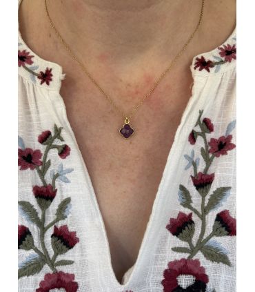 Pendentif en Améthyste Plaqué Or trèfle