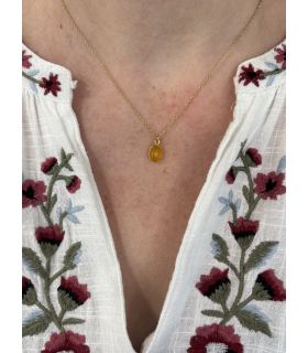 Pendentif en Calcite jaune sertie ovale Plaqué Or