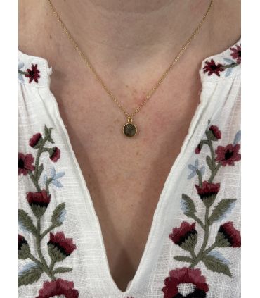 Pendentif en Labradorite sertie rond Plaqué Or