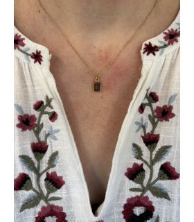 Pendentif en Labradorite sertie Plaqué Or rectangle