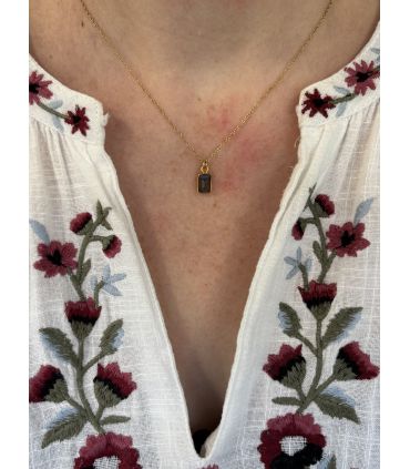 Pendentif en Labradorite sertie Plaqué Or rectangle