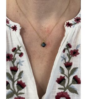 Pendentif en Labradorite sertie trèfle Plaqué Or