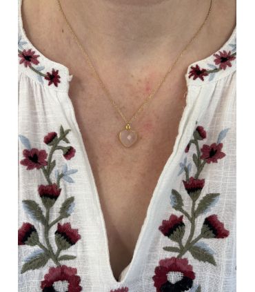 Pendentif en Quartz rose serti coeur Plaqué Or