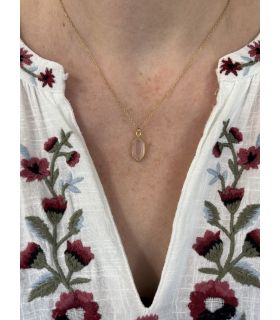 Pendentif en Quartz rose serti navette Plaqué Or