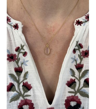 Pendentif en Quartz rose serti navette Plaqué Or