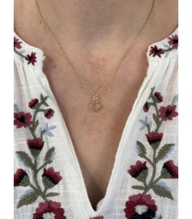 Pendentif en Quartz rose serti trèfle Plaqué Or