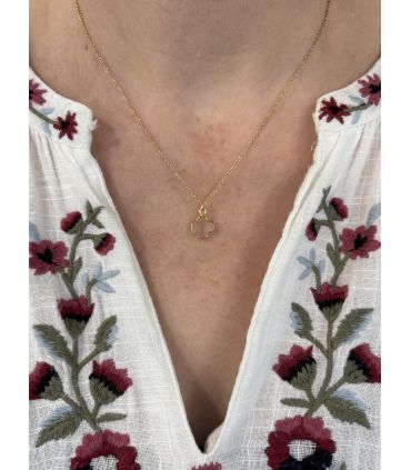 Pendentif en Quartz rose serti trèfle Plaqué Or