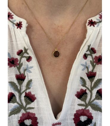 Pendentif en Quartz fumé serti rond Plaqué Or