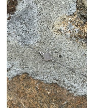 Bracelet en Quartz rose serti trèfle Argent rhodié