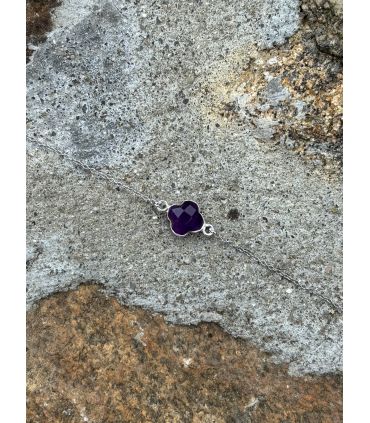 Bracelet en Améthyste sertie trèfle Argent rhodié