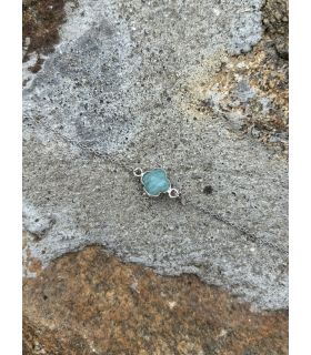 Bracelet en Amazonite sertie trèfle Argent rhodié