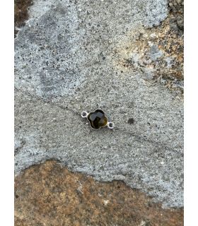 Bracelet en Oeil de tigre serti trèfle Argent rhodié