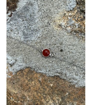 Bracelet en Cornaline sertie argent rhodié