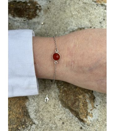 Bracelet en Cornaline sertie argent rhodié