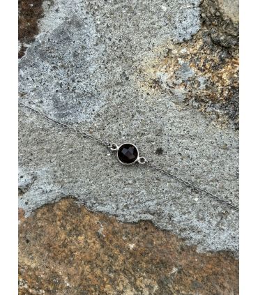 Bracelet en Quartz fumé serti rond Argent rhodié