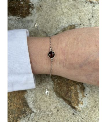 Bracelet en Quartz fumé serti rond Argent rhodié